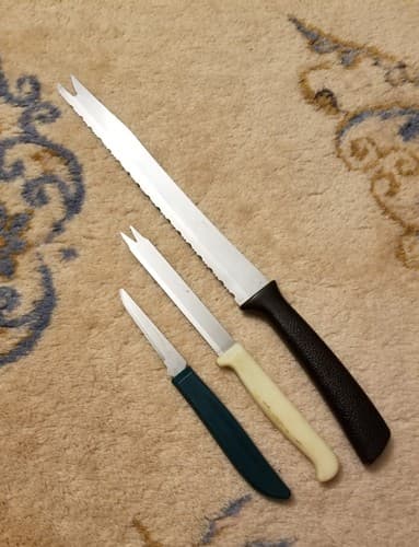Lot Of 3 Vtg Knives Quikut Carve Serve Knife Serrated Fork Tip Blade USA Paring - Image 1