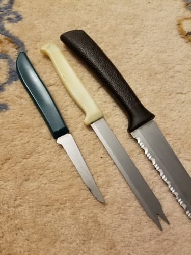 Lot Of 3 Vtg Knives Quikut Carve Serve Knife Serrated Fork Tip Blade USA Paring - Thumbnail 10