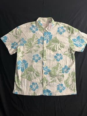 NEW Kahala Mens 2XL Hawaiian Green Floral Short Sleeve Button Up Shirt Mohala - Image 1