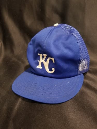 Vtg MLB KC Kansas City Royals Mesh Snapback Trucker Hat Cap Mens Large L Blue - Image 1