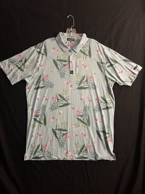 Bad Birdie Mens 3XL Tropical Performance Polo Floral Hawaiian Golf Shirt - Image 1