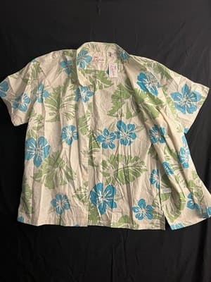 NEW Kahala Mens 2XL Hawaiian Green Floral Short Sleeve Button Up Shirt Mohala - Thumbnail 4