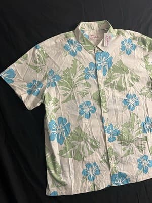 NEW Kahala Mens 2XL Hawaiian Green Floral Short Sleeve Button Up Shirt Mohala - Thumbnail 2