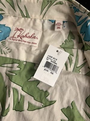 NEW Kahala Mens 2XL Hawaiian Green Floral Short Sleeve Button Up Shirt Mohala - Thumbnail 7