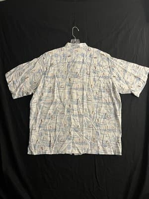 Reyn Spooner Rayon White Half 1/2 Button Hawaiian Surf Popover Shirt Mens XL VTG - Thumbnail 9