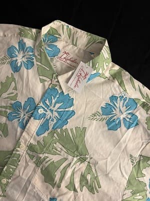 NEW Kahala Mens 2XL Hawaiian Green Floral Short Sleeve Button Up Shirt Mohala - Thumbnail 3