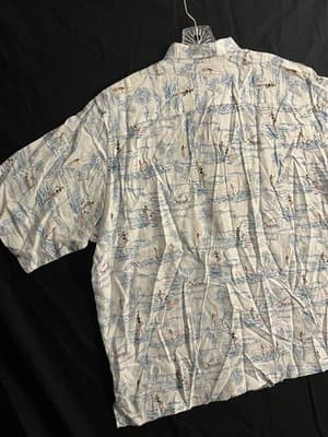 Reyn Spooner Rayon White Half 1/2 Button Hawaiian Surf Popover Shirt Mens XL VTG - Thumbnail 11