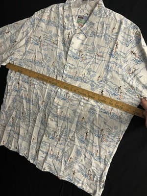 Reyn Spooner Rayon White Half 1/2 Button Hawaiian Surf Popover Shirt Mens XL VTG - Thumbnail 13