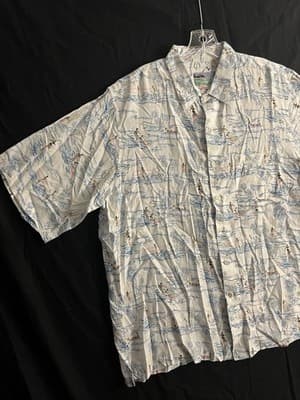 Reyn Spooner Rayon White Half 1/2 Button Hawaiian Surf Popover Shirt Mens XL VTG - Thumbnail 2