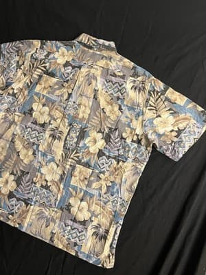 Reyn Spooner Blue Yellow Half Button Hawaiian Floral Popover Shirt Mens XL VTG - Thumbnail 8
