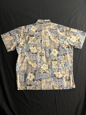 Reyn Spooner Blue Yellow Half Button Hawaiian Floral Popover Shirt Mens XL VTG - Thumbnail 7