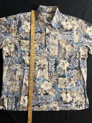 Reyn Spooner Blue Yellow Half Button Hawaiian Floral Popover Shirt Mens XL VTG - Thumbnail 10