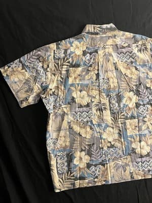 Reyn Spooner Blue Yellow Half Button Hawaiian Floral Popover Shirt Mens XL VTG - Thumbnail 9