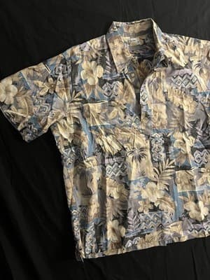 Reyn Spooner Blue Yellow Half Button Hawaiian Floral Popover Shirt Mens XL VTG - Thumbnail 2