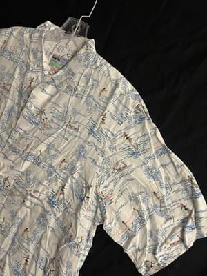 Reyn Spooner Rayon White Half 1/2 Button Hawaiian Surf Popover Shirt Mens XL VTG - Thumbnail 3