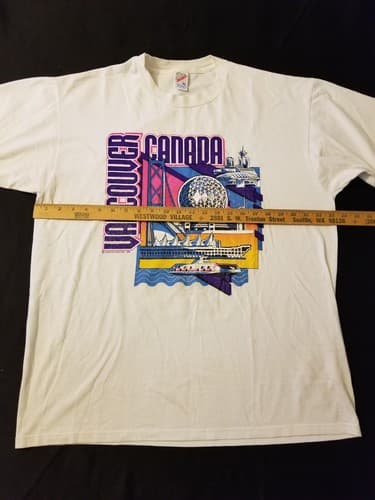 Vintage 90's Retro Vancouver Canada Mens XL White Shirt USA Jerzees Purple White - Thumbnail 7