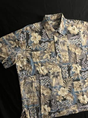 Reyn Spooner Blue Yellow Half Button Hawaiian Floral Popover Shirt Mens XL VTG - Thumbnail 6