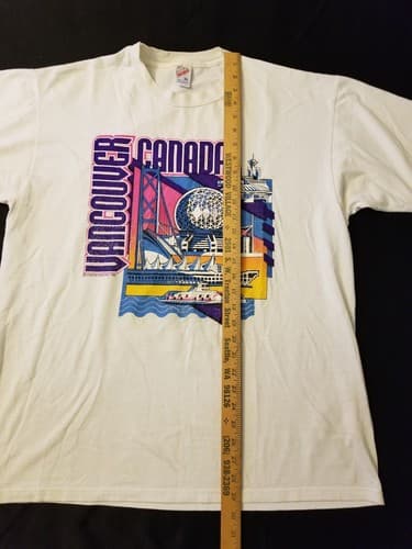 Vintage 90's Retro Vancouver Canada Mens XL White Shirt USA Jerzees Purple White - Thumbnail 6
