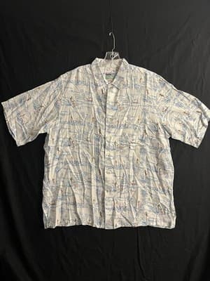 Reyn Spooner Rayon White Half 1/2 Button Hawaiian Surf Popover Shirt Mens XL VTG - Image 1
