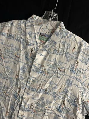 Reyn Spooner Rayon White Half 1/2 Button Hawaiian Surf Popover Shirt Mens XL VTG - Thumbnail 5