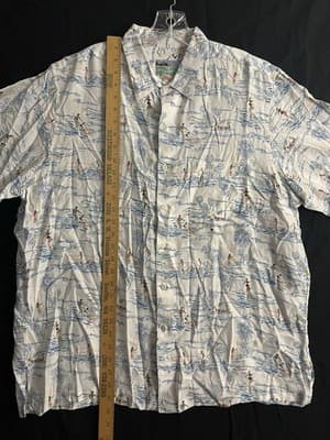 Reyn Spooner Rayon White Half 1/2 Button Hawaiian Surf Popover Shirt Mens XL VTG - Thumbnail 12