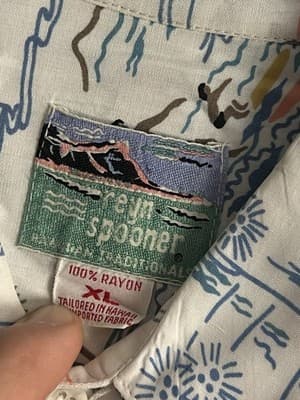 Reyn Spooner Rayon White Half 1/2 Button Hawaiian Surf Popover Shirt Mens XL VTG - Thumbnail 4