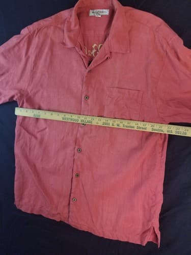 Tommy Bahama Embroidered Shirt Mens L Red Silk Short Sleeve Poker Girl Button Up - Thumbnail 9