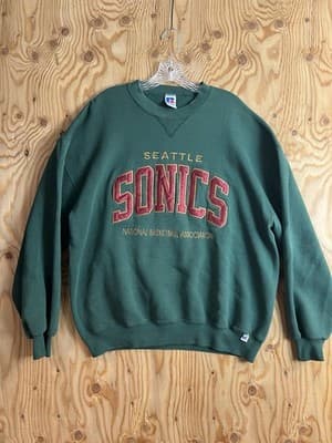 Vtg Seattle Sonics Russell Athletic Men’s XXL Crewneck Sweatshirt USA Green NBA - Image 1