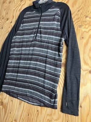 SmartWool Merino Wool 250 Pullover Sweater Base Layer 1/4 Zip Mens M Grey Black - Thumbnail 7