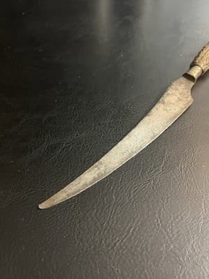 VTG Antique Large Carving Knife Stag Antler Handle Sheffield Banded Decoration - Thumbnail 2