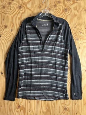 SmartWool Merino Wool 250 Pullover Sweater Base Layer 1/4 Zip Mens M Grey Black - Thumbnail 2