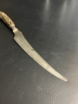 VTG Antique Large Carving Knife Stag Antler Handle Sheffield Banded Decoration - Thumbnail 5