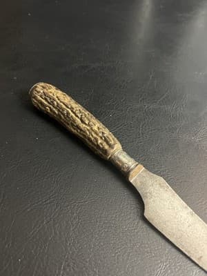 VTG Antique Large Carving Knife Stag Antler Handle Sheffield Banded Decoration - Thumbnail 7