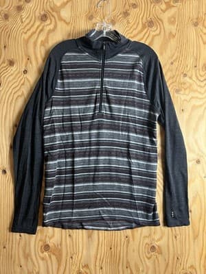 SmartWool Merino Wool 250 Pullover Sweater Base Layer 1/4 Zip Mens M Grey Black - Image 1