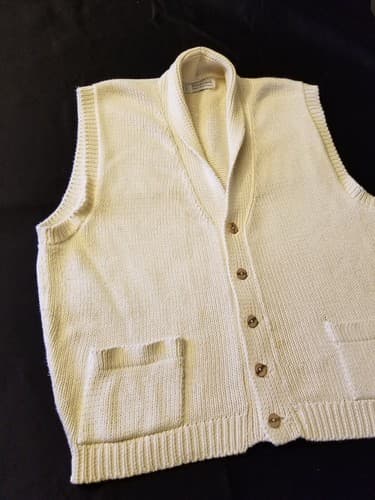 French Creek Sheep & Wool - Cotton Tuxedo Vest Sleeveless Cardigan Mens XL White - Thumbnail 7
