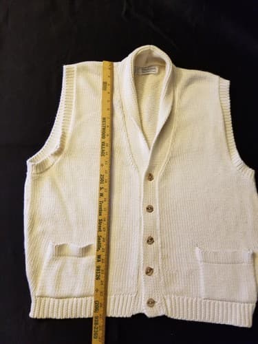 French Creek Sheep & Wool - Cotton Tuxedo Vest Sleeveless Cardigan Mens XL White - Thumbnail 8