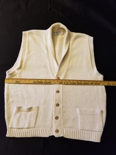 French Creek Sheep & Wool - Cotton Tuxedo Vest Sleeveless Cardigan Mens XL White - Thumbnail 9