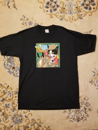 Rare Vtg 90s Tally Ho! Puss Boots Cat Horse Riding Portrait Shirt Black Mens L - Thumbnail 2