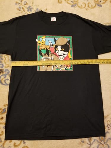 Rare Vtg 90s Tally Ho! Puss Boots Cat Horse Riding Portrait Shirt Black Mens L - Thumbnail 6