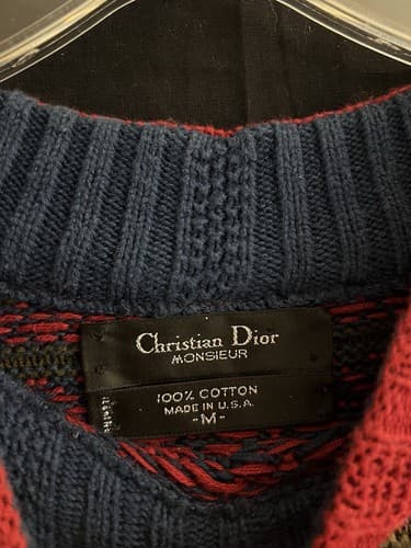 VTG Christian Dior Monsieur Knit Sweater Mens M Knit Crewneck USA Cotton Isle - Thumbnail 4