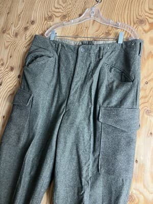 VTG Swedish WW2 Army Pants Wool 38x32 Military Green 1941 Sweden Cargo Leather - Thumbnail 2