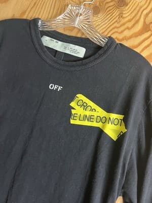 Off White Airport Caution Tape Shirt Mens M Black Operating SRL Virgil Abloh - Thumbnail 4