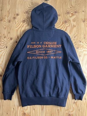 Filson Prospector Embroidered Diamond Logo Hoodie Mens S Navy Blue Sweatshirt - Image 1