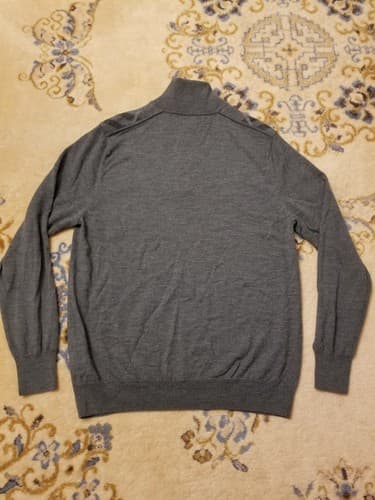 Burberry Sweater Men XL Extra Fine Merino Wool 1/4 Zip Grey Nova Shoulder Patch - Thumbnail 6