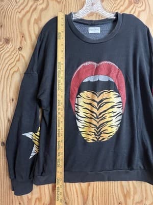 Lauren Moshi Tiger Tongue Distressed Sweatshirt Womens S Gray Black Long Sleeve - Thumbnail 8