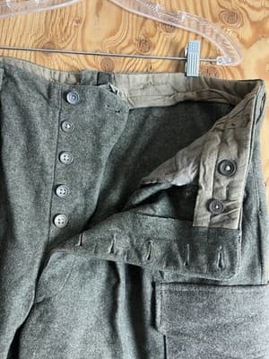 VTG Swedish WW2 Army Pants Wool 38x32 Military Green 1941 Sweden Cargo Leather - Thumbnail 17