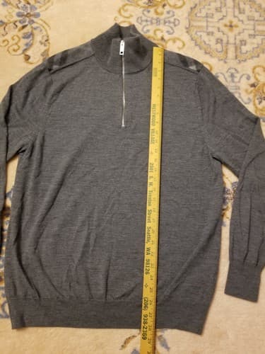 Burberry Sweater Men XL Extra Fine Merino Wool 1/4 Zip Grey Nova Shoulder Patch - Thumbnail 7