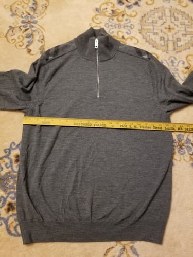 Burberry Sweater Men XL Extra Fine Merino Wool 1/4 Zip Grey Nova Shoulder Patch - Thumbnail 8