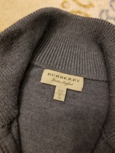 Burberry Sweater Men XL Extra Fine Merino Wool 1/4 Zip Grey Nova Shoulder Patch - Thumbnail 4
