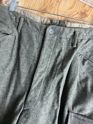 VTG Swedish WW2 Army Pants Wool 38x32 Military Green 1941 Sweden Cargo Leather - Thumbnail 3
